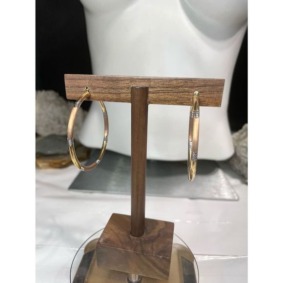925 silver 10k gold fill giant tri-tone hoop earrings - Picture 9 of 9